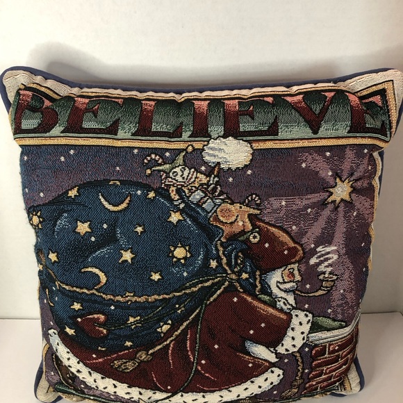 Mary Engelbreit Believe Santa Whimsical Tapestry Square Accent Christmas Pillow - Picture 2 of 5